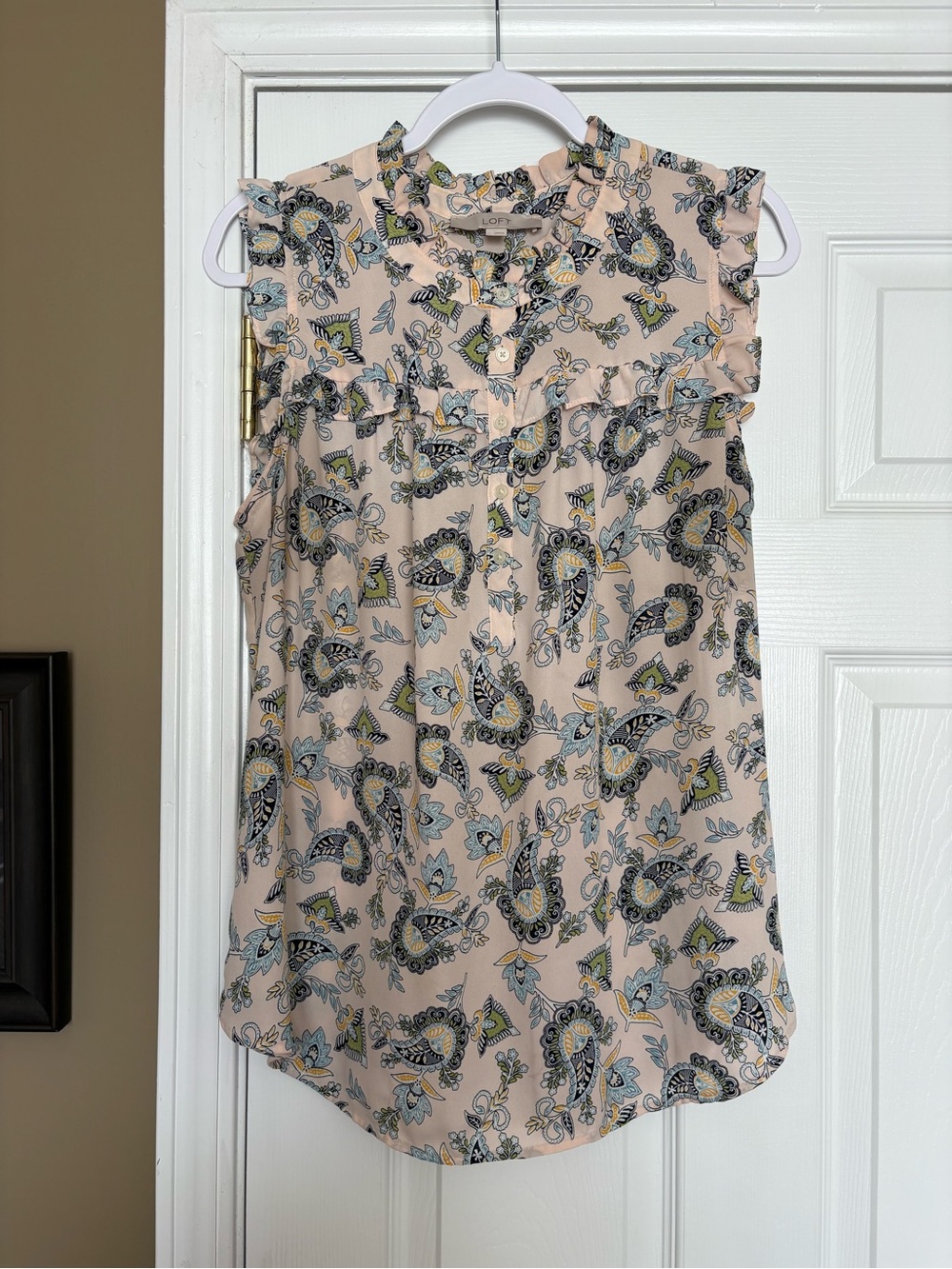 LOFT Sleeveless Ruffle Paisley Blouse - Cream